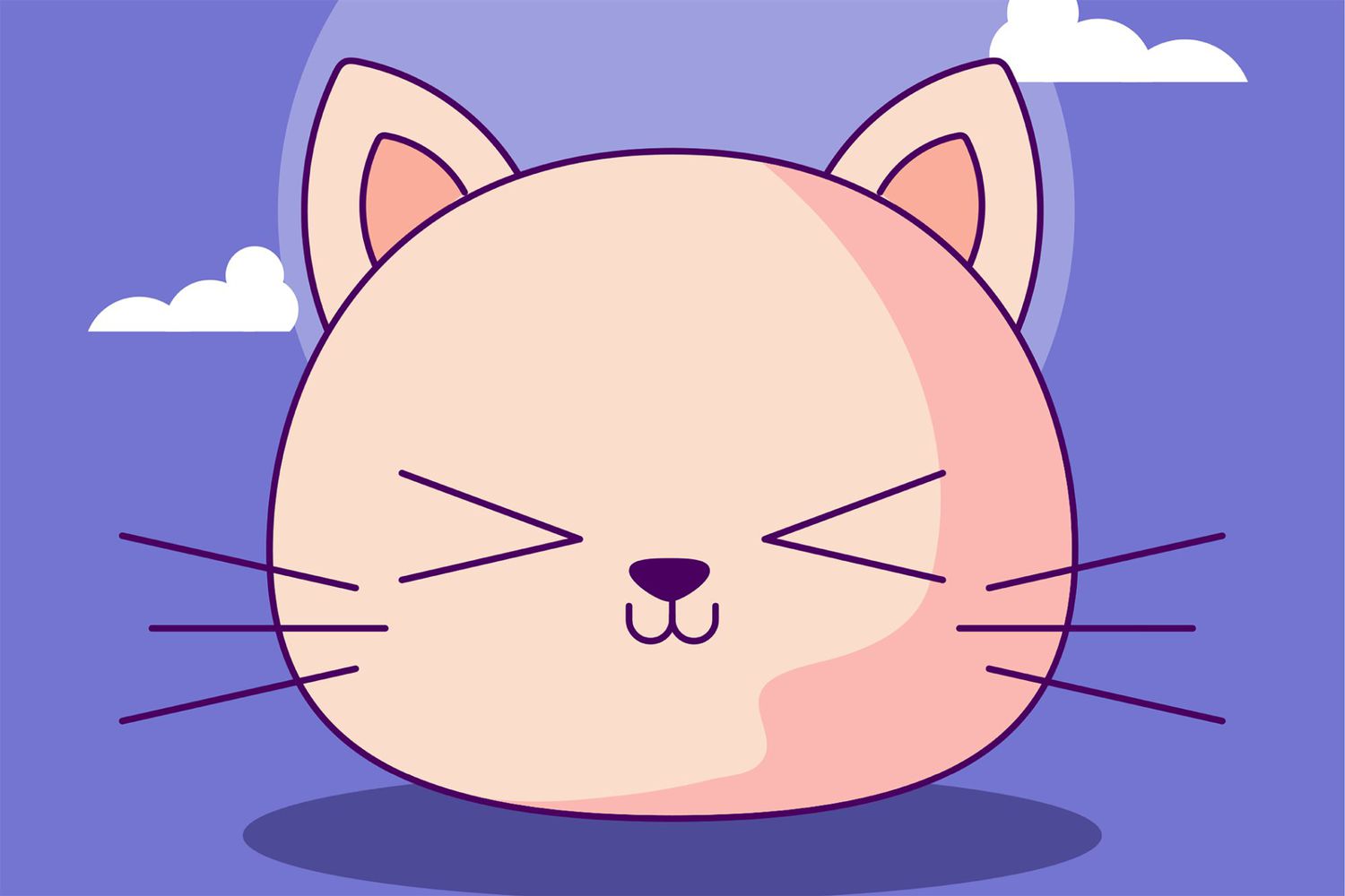 Anime-Katze auf lila Hintergrund