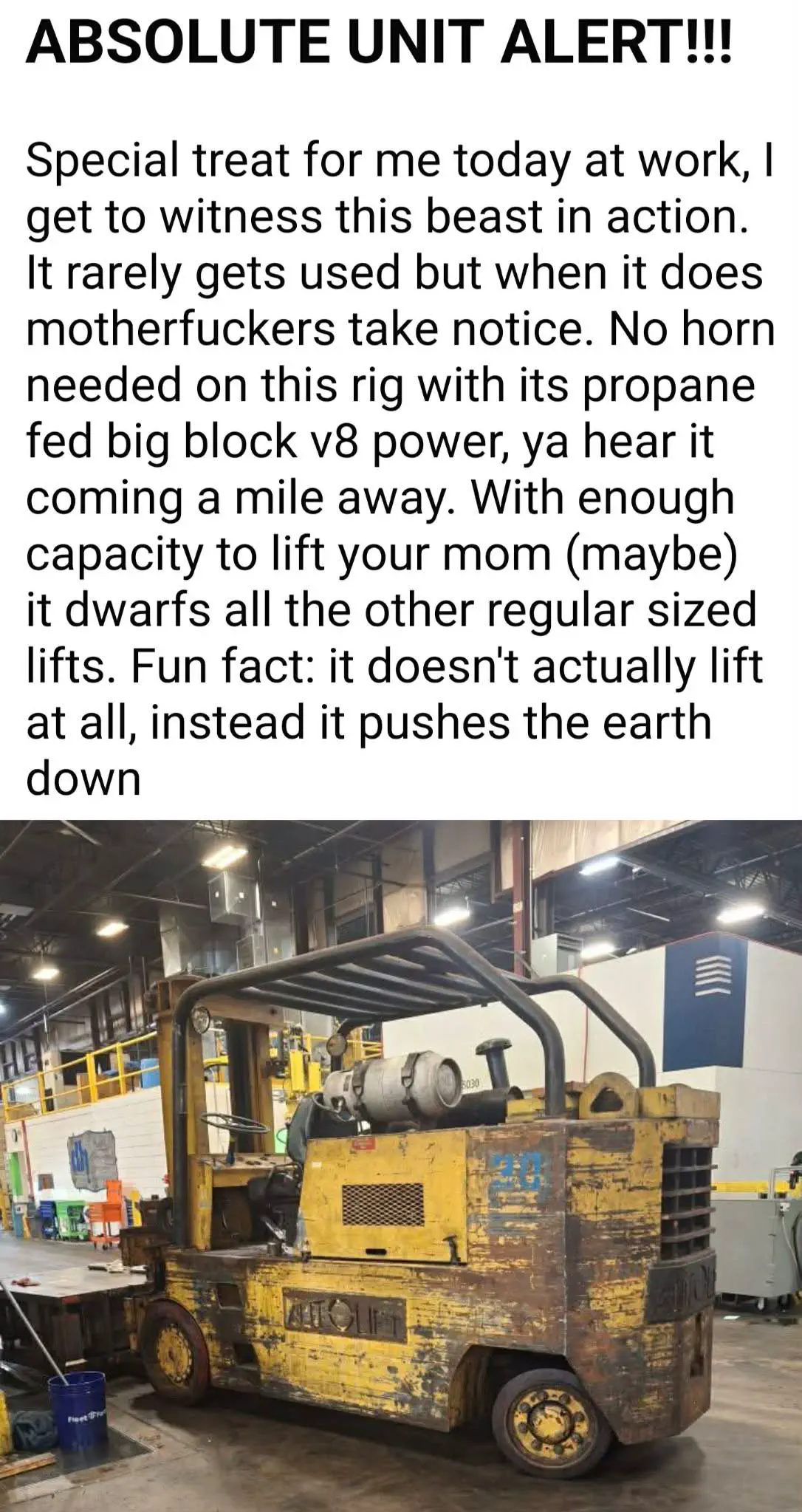 Unveiling 12 Enormous Oddities That Challenge Size Norms! đ 24 Absolute Units of a forklift. My meme dealer sent me this and I figured it belonged on here
